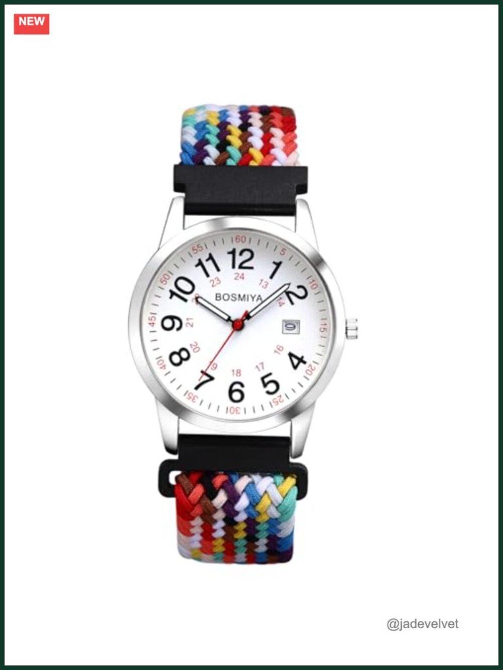 JewelryWe Unisex Quartz Watch Braided Elastic Nylon Band 24-Hour Dial